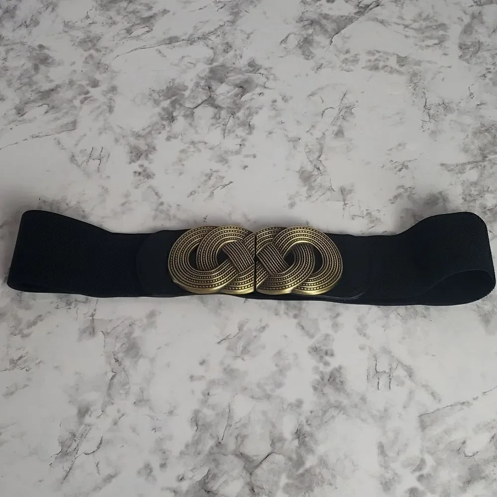 ‎Black and Bronze Elastic Waistband Belt